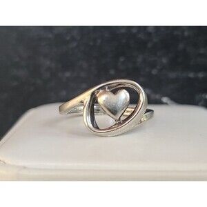 925 Sterling Silver Heart Ring, Size US 6.25, Vintage